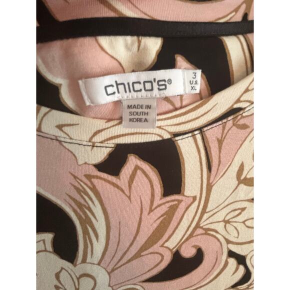 Chico’s Pink Brown Floral Print Stretch Long Sleeve Top Size 3 (XL) - Picture 2 of 9